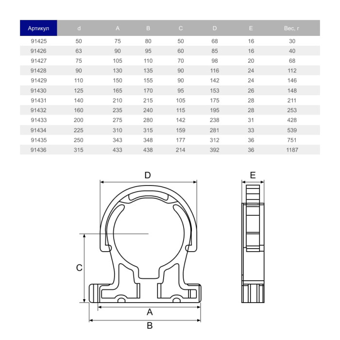 Кріплення для труб ПВХ Hidroten 1091435, з фіксатором, d250 мм