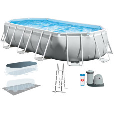 Каркасний басейн Intex 26796 OVAL (503х274х122 см) з картриджним фільтром, драбиною та тентом