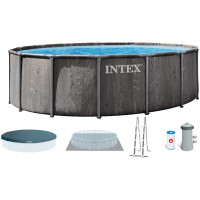 Каркасний басейн Intex 26742 GREYWOOD (457х122 см) з картриджним фільтром, драбиною та тентом