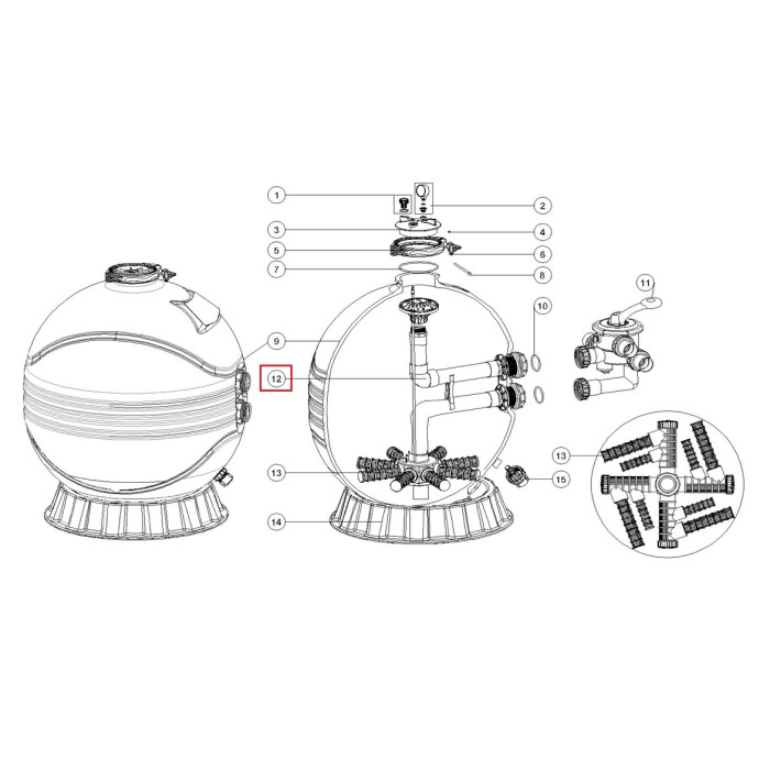 Дюзовая коробка-корзина с трубой для фильтров Emaux MFS31