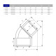 Колено клеевое 45° ПВХ Hidroten 1001742, редукционное, d32x32x25 мм