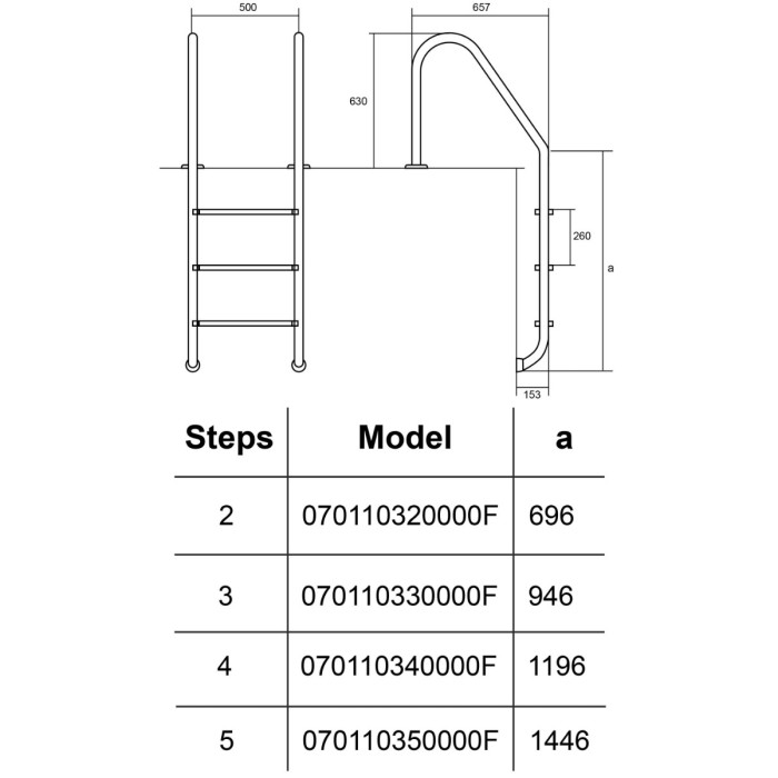 Сходи для басейну Hayward Standard (5 сходинок), для широкого борту, AISI-316